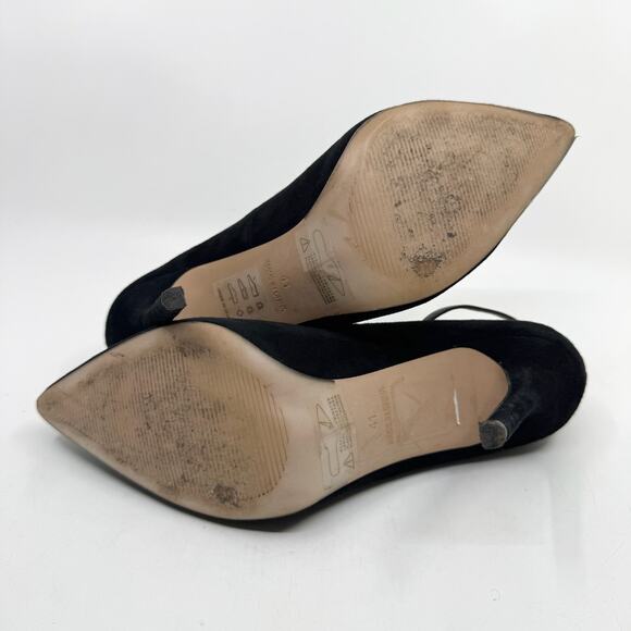 REISS Black Suede Pointed-Toe Ankle Strap Stiletto Pumps - Picture 9 of 10